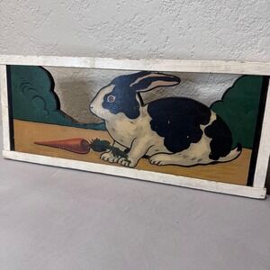 Vintage Hand-Cut Wooden Rabbit Nursery Panel Folk Art Storybook Wall Decor